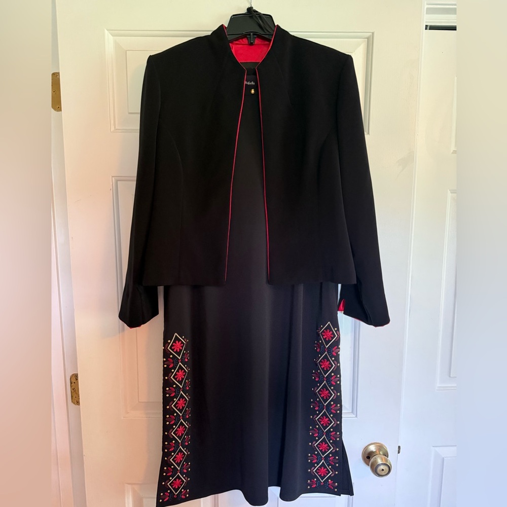 Rafaela Black Knit Dress with Red Embellishments